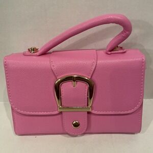 Tiny Pink Top Handle Purse with Gold Buckle – Includes Long Strap